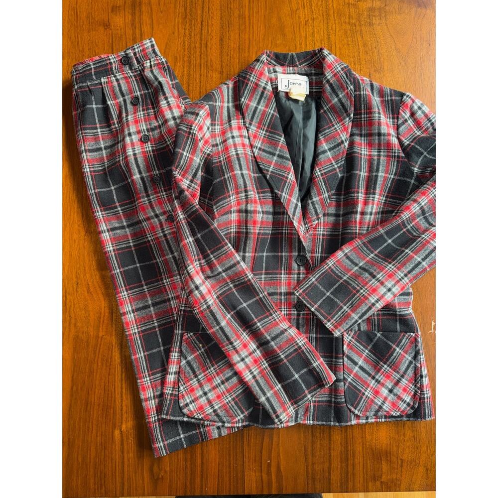 Vintage Joyce Sportwear 2Piece Red & Black Tartan Plaid Skirt Suit Set- Size M